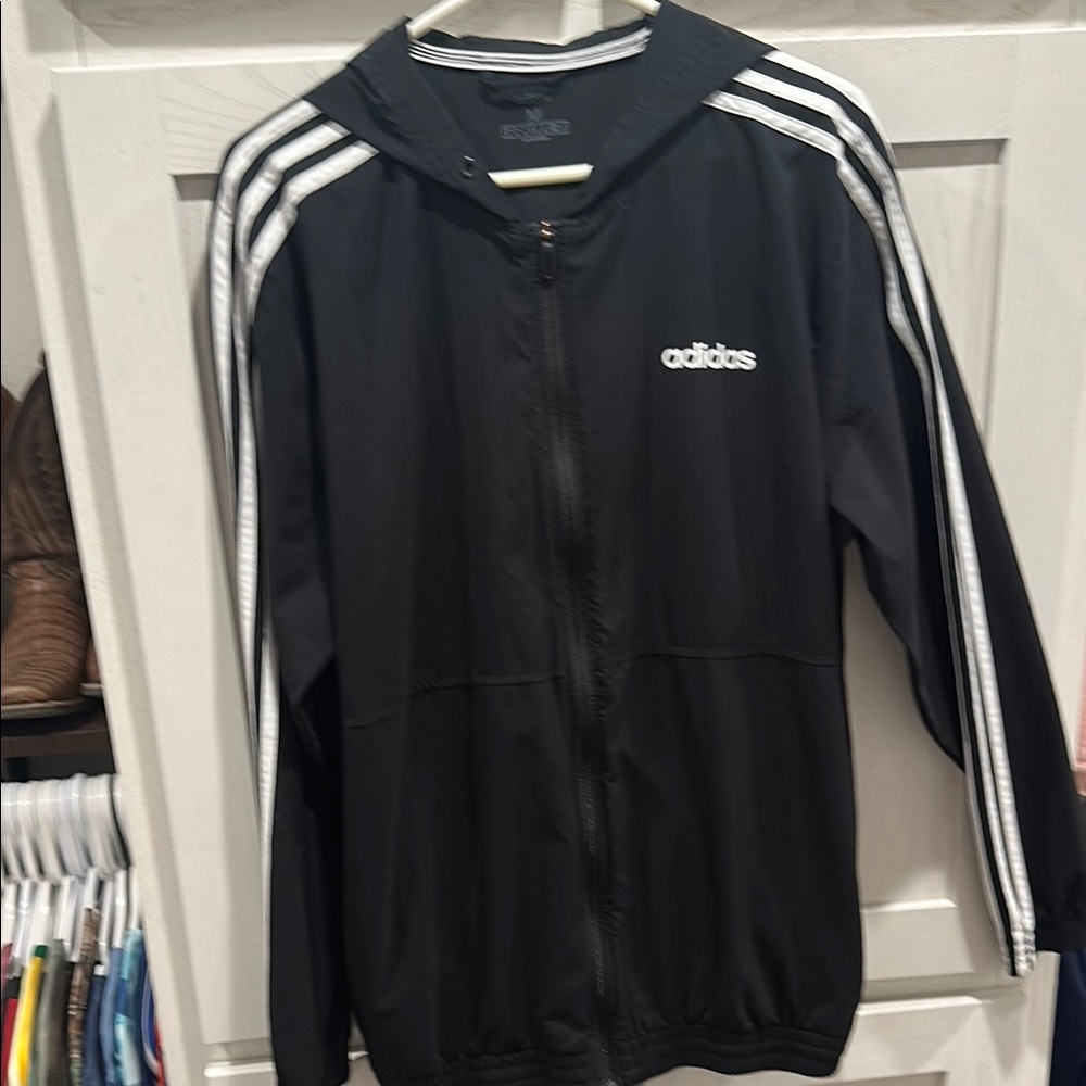 Adidas Black Hoodie with White Stripes